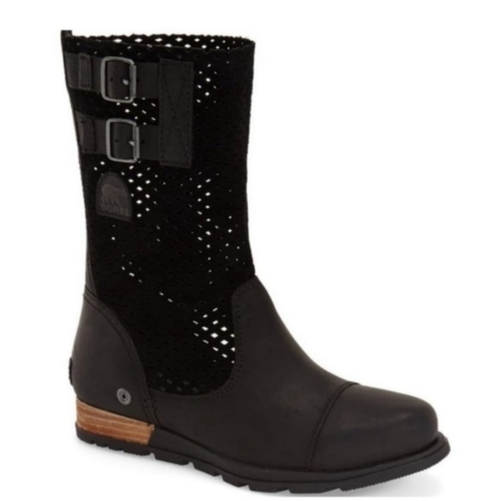 Sorel Women’s Major Pull On‎ Black Leather Perforated Boots NL2167-010 size 7.5